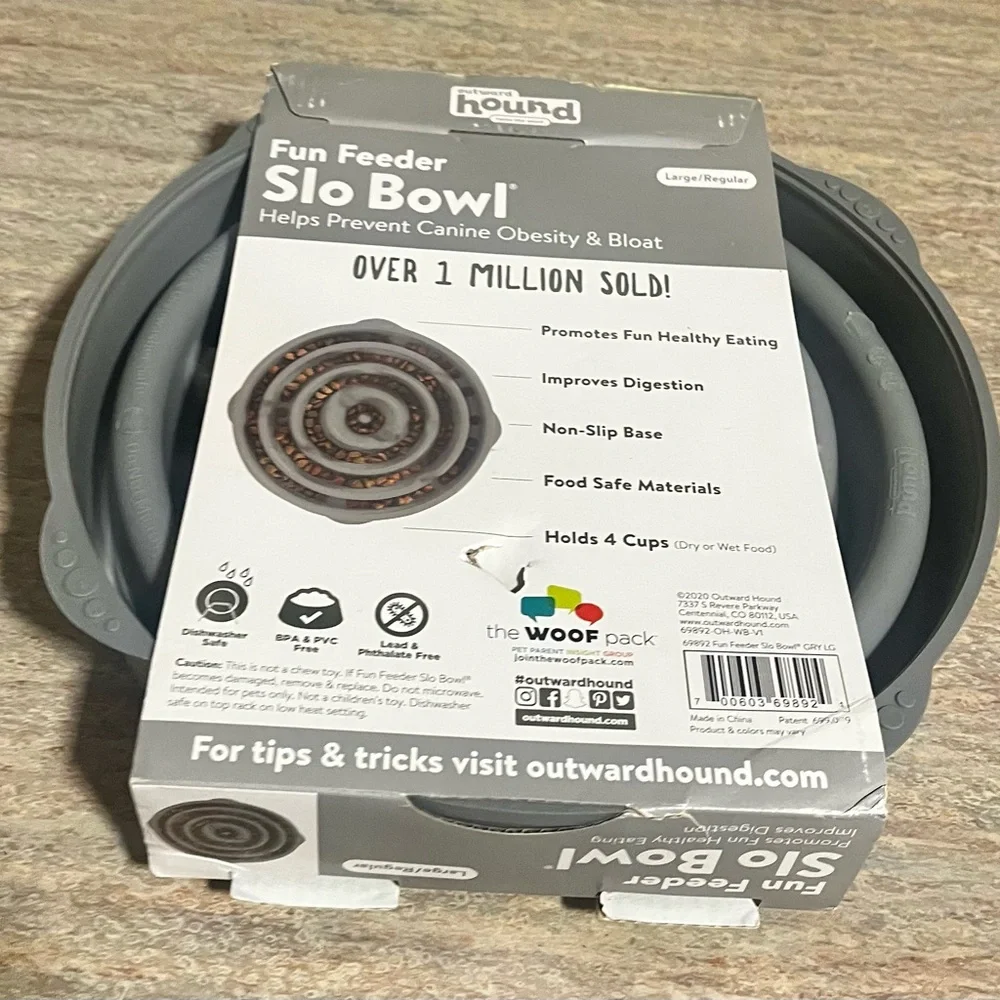 New Outward Hound Gray Fun Feeder Slo Bowl